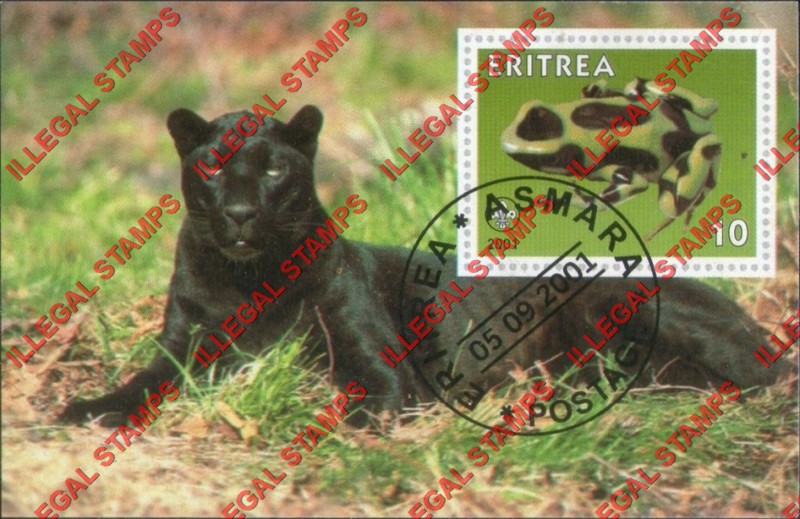 Eritrea 2001 Frog Black Panther Counterfeit Illegal Stamp Souvenir Sheet of 1 Eritrea 2001 Frog Black Panther Counterfeit Illegal Stamp Souvenir Sheet of 1